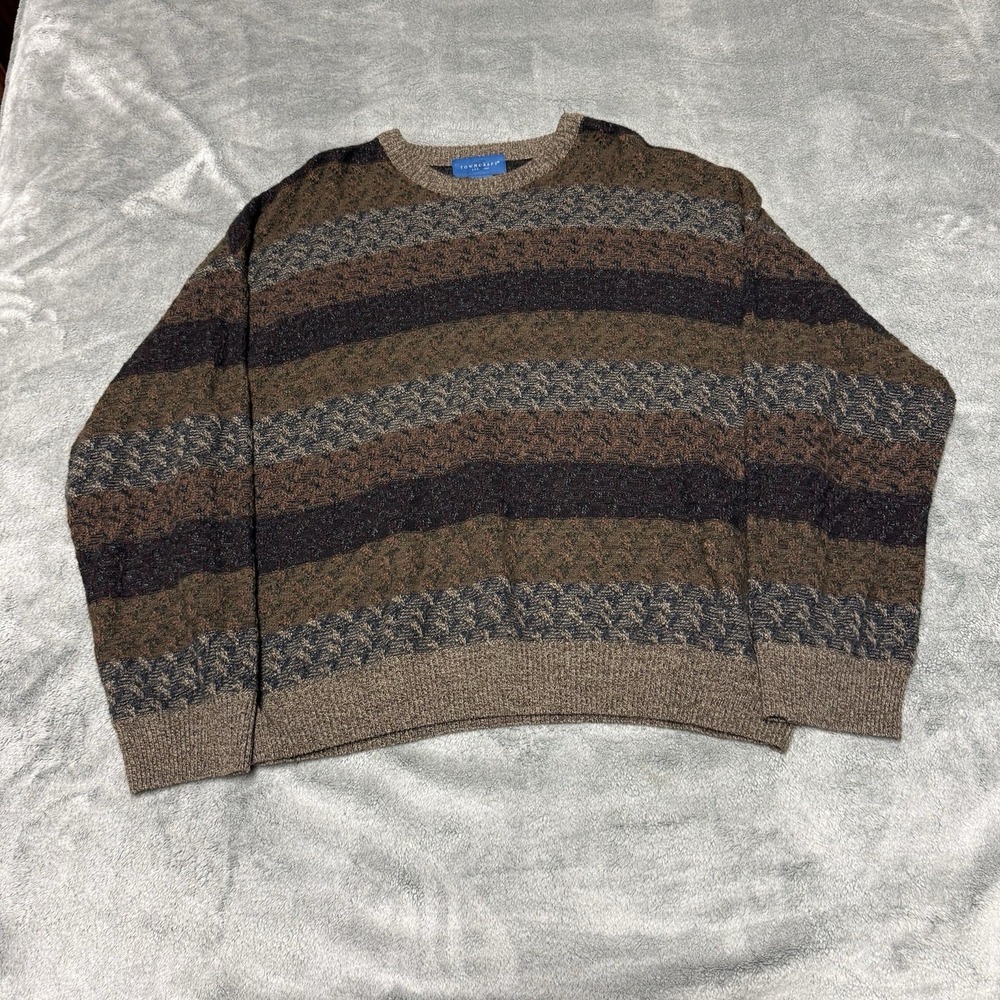 Vintage 90s Towncraft XXL Grandpa Sweater Brown Striped Knit Grunge